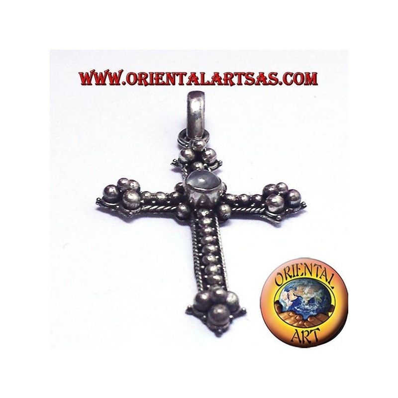 colgante de la cruz de plata con piedra de luna adularia