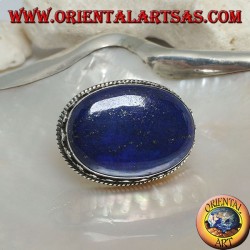 Spilla in argento con con lapislazzulo naturale ovale grande contornato da intreccio e tris di palline