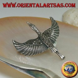 Silver brooch in the shape of an albatross (diomedeidae) in flight with spread wings studded with marcasite