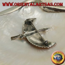 Silver brooch in the shape of an albatross (diomedeidae) in flight with spread wings studded with marcasite