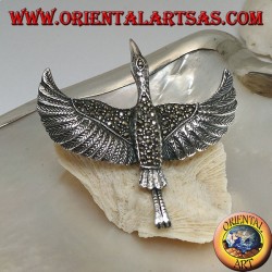Silver brooch in the shape of an albatross (diomedeidae) in flight with spread wings studded with marcasite