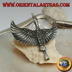 Silver brooch in the shape of an albatross (diomedeidae) in flight with spread wings studded with marcasite