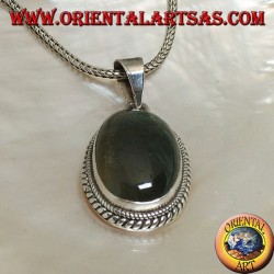 Colgante de plata con cabujón de labradorita ovalado rodeado de tejido doble bidimensional