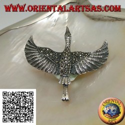 Broche de plata en forma de albatros (diomedeidae) en vuelo con alas extendidas tachonadas con marcasita
