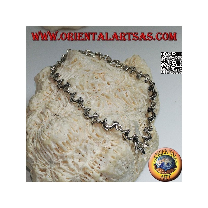 Bracelet en argent doux avec rang de dauphins sauteurs