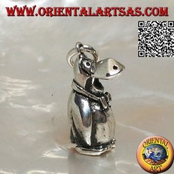 Three-dimensional penguin-shaped silver pendant with bow tie