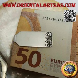 Clip para billetes / porta billetes en plata lisa con decoración en relieve en el extremo