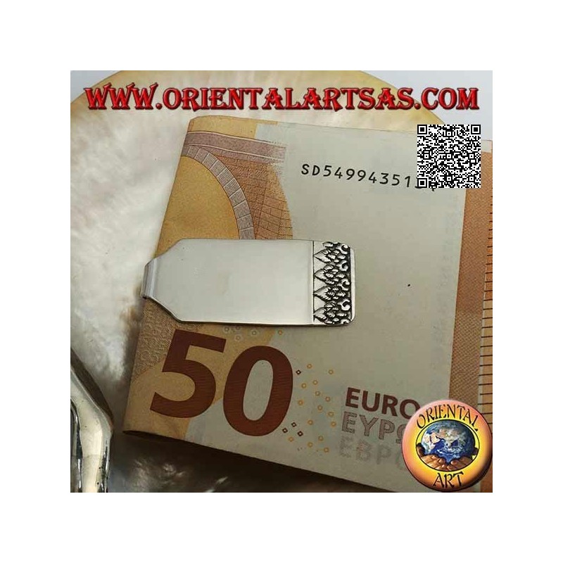Pince à billets / porte-billets en argent lisse avec décoration en relief à l'extrémité