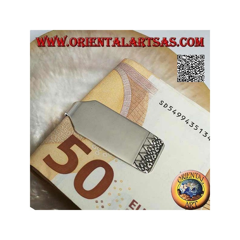 Clip para billetes / porta billetes en plata lisa con decoración en relieve en el extremo