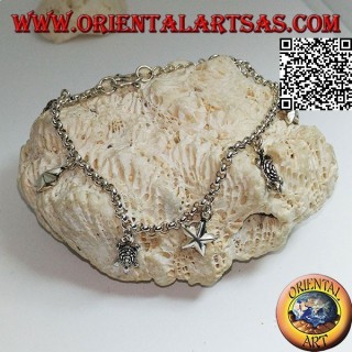 Bracelet chaîne en argent doux avec étoiles suspendues et tortues