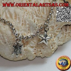 Pulsera de cadena de plata suave con estrellas colgantes y tortugas