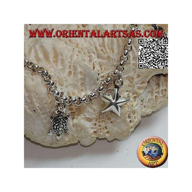 Pulsera de cadena de plata suave con estrellas colgantes y tortugas