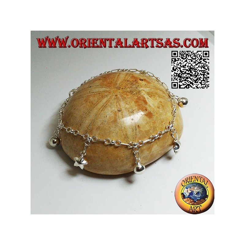 Bracciale in argento morbido a catenina con stelle e campanelli appesi