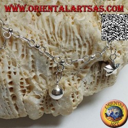Bracelet chaîne en argent doux avec étoiles et cloches suspendues