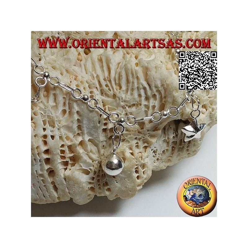 Soft silver chain bracelet with hanging stars and bells