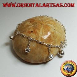 Soft silver chain bracelet with hanging stars and bells