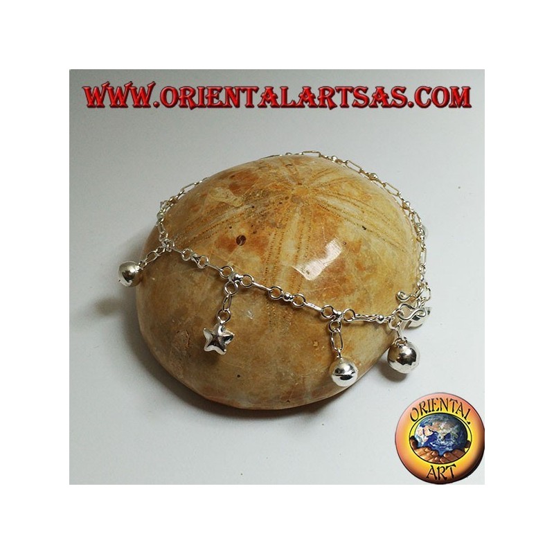 Pulsera de cadena de plata suave con estrellas colgantes y campanas
