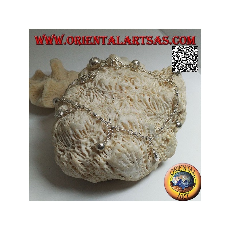 Bracciale in argento morbido a catenella con soli bifacciali e campanelli appesi