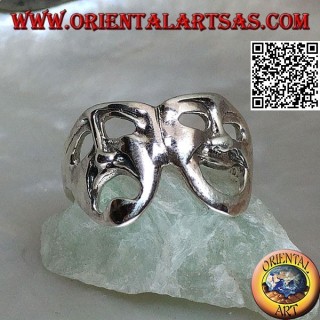 Silver ring theater masks of Greek comedy and tragedy