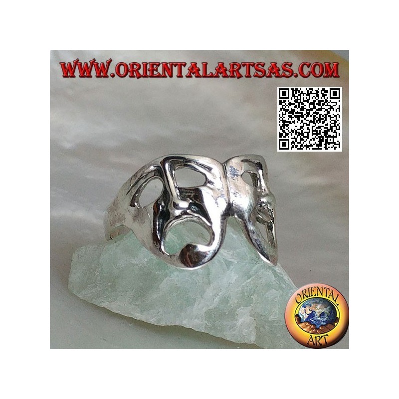 Masques de théâtre de bague en argent de la comédie et de la tragédie grecque