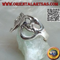 Silver ring theater masks of Greek comedy and tragedy