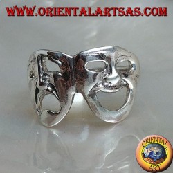 Silver ring theater masks of Greek comedy and tragedy