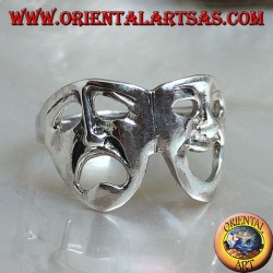 Silver ring theater masks of Greek comedy and tragedy