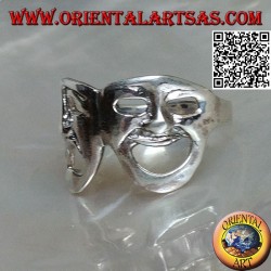 Masques de théâtre de bague en argent de la comédie et de la tragédie grecque