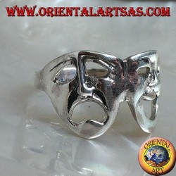 Silver ring theater masks of Greek comedy and tragedy