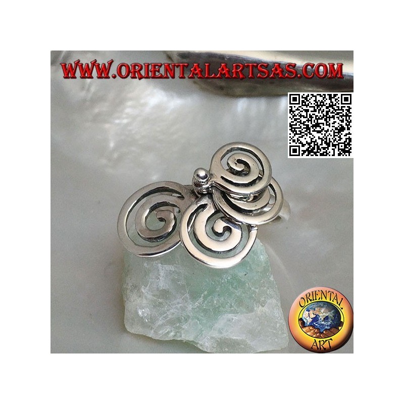 Bague en argent avec 4 spirales de croissance rotatives