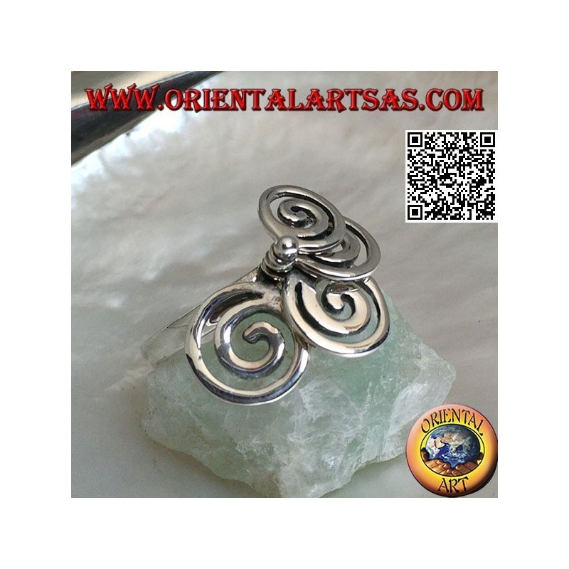 Anello in argento con 4 spirali crescenti rotanti