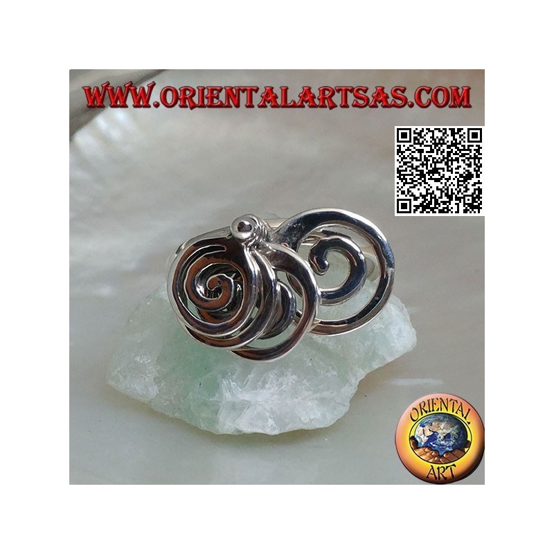 Silberring mit 4 rotierenden wachsenden Spiralen