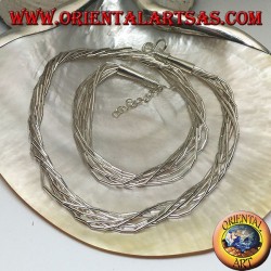 Necklace in 925 ‰ silver with a choker, silver tubes inserted in 7 intertwined threads