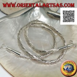 Necklace in 925 ‰ silver with a choker, silver tubes inserted in 7 intertwined threads