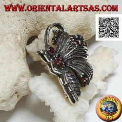 Silver brooch in the shape of a butterfly in profile studded with marcasite and garnets