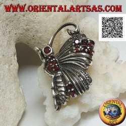 Silver brooch in the shape of a butterfly in profile studded with marcasite and garnets