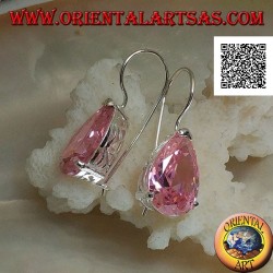 Pendientes colgantes de plata con circonita de lágrima rosa engastados en un marco con aberturas laterales