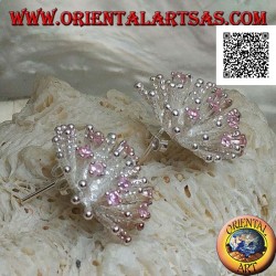 Silberne Ohrringe in Form einer Seeanemone mit Satin-Finish und rosa Zirkonen