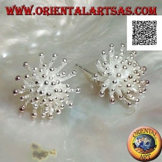 Boucles d'oreilles lobe en argent en forme d'anémone de mer finition satinée (petite)