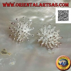 Silver lobe earrings in the shape of a sea anemone with satin finish (small)