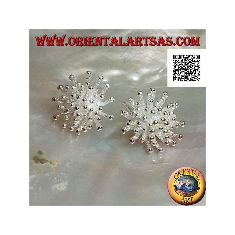 Boucles d'oreilles lobe en argent en forme d'anémone de mer finition satinée (petite)