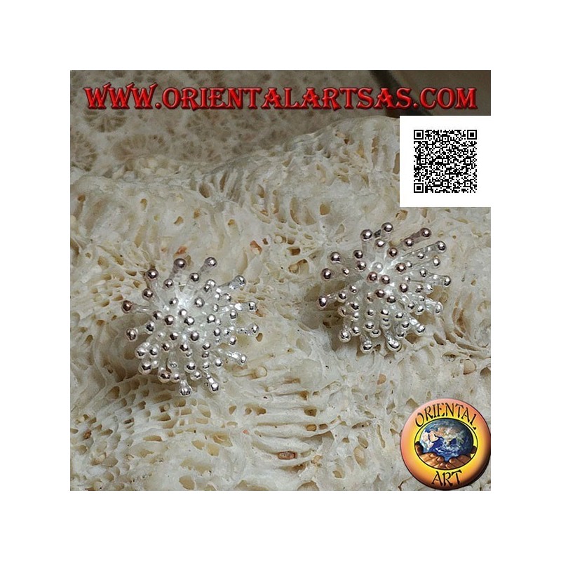 Orecchini in argento da lobo a forma di anemone di mare con lavorazione satinata (piccola)