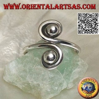 Anillo doble espiral de plata con espejo (ajustable)
