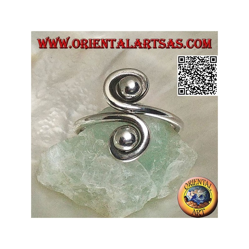 Anillo doble espiral de plata con espejo (ajustable)