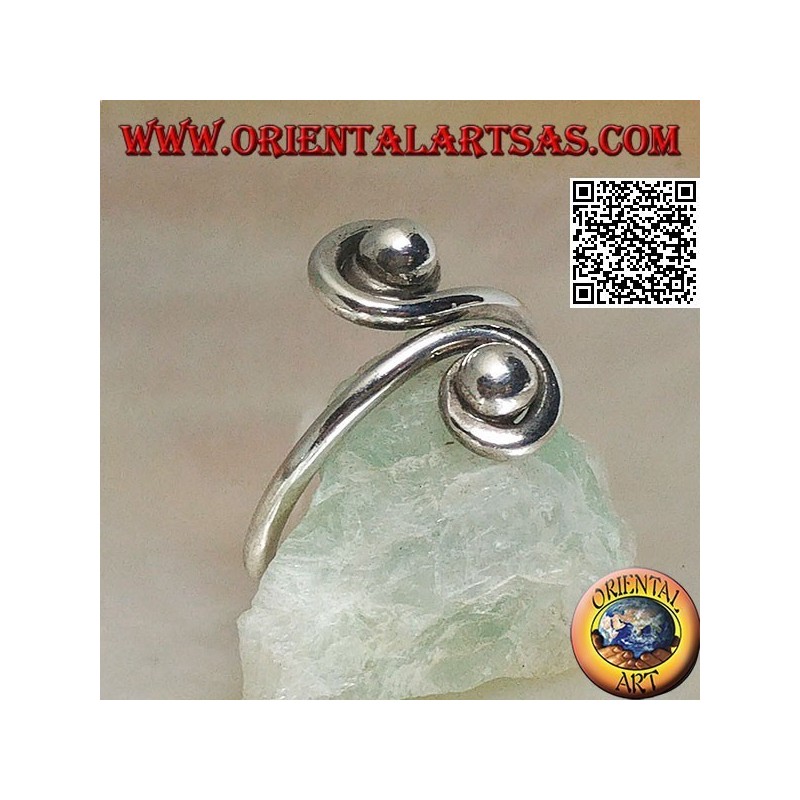 Double spiral mirror silver ring (adjustable)