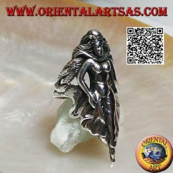 Silver ring, walking fairy with draped skirt
