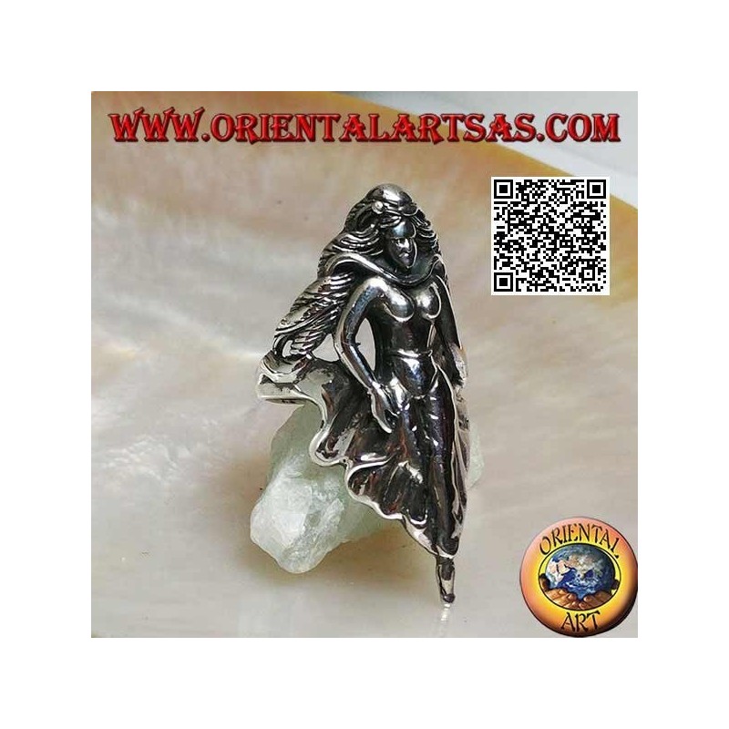 Silberring, Lauffee mit drapiertem Rock