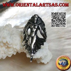 Silver ring, walking fairy with draped skirt