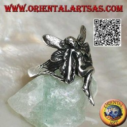 Silver ring, flying fairy in veneration pose
