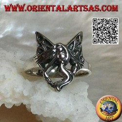 Silver ring, stylized three-quarter flying fairy